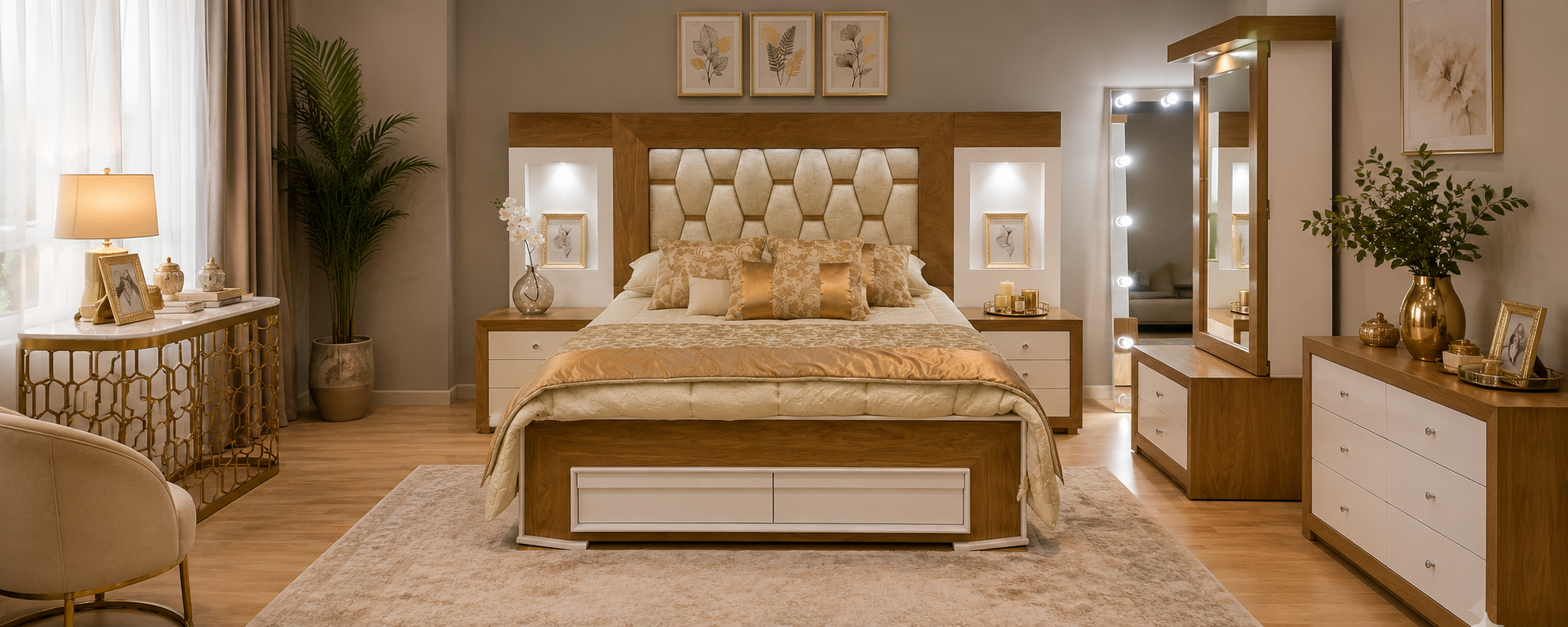 Alcoba Maderarte con madera y textiles cálidos